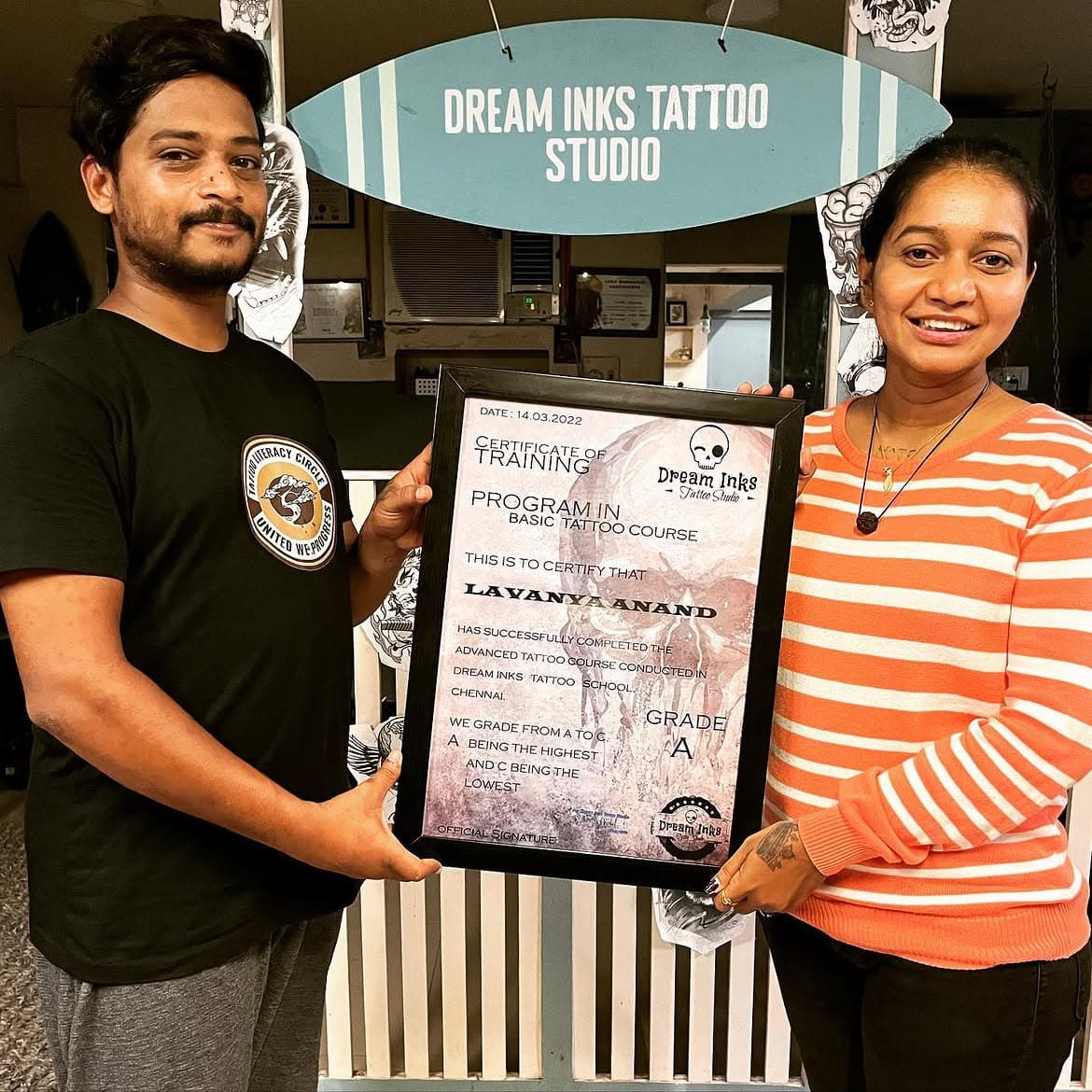 Tattoo school student practising tattoo technique in Chennai